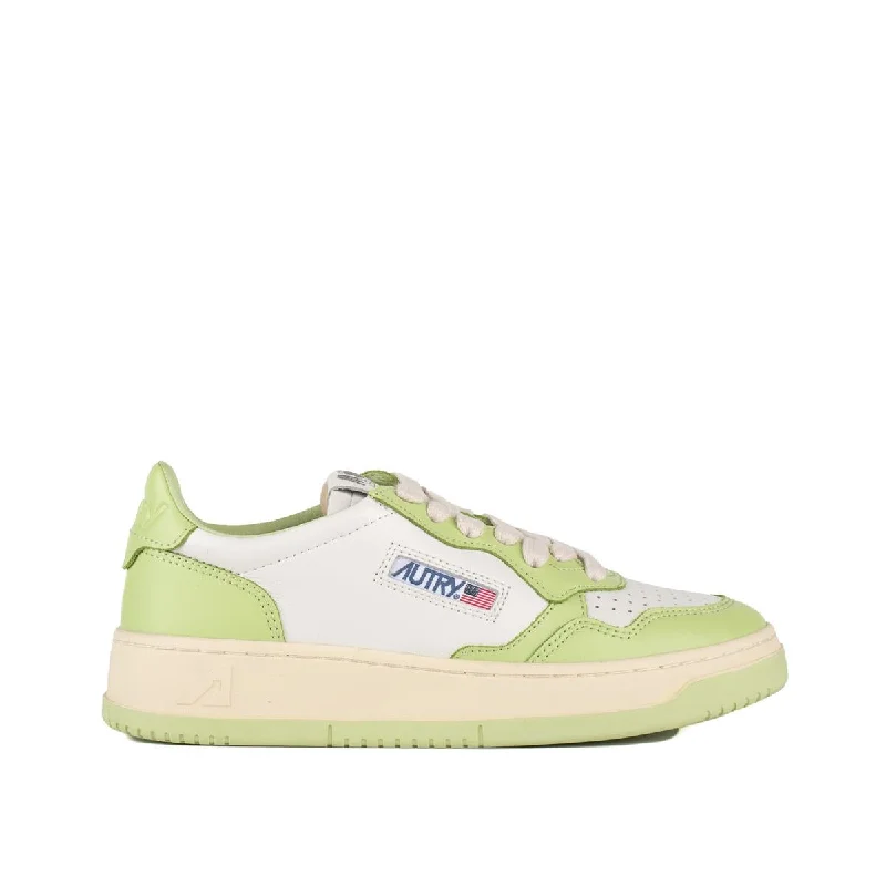 Autry White And Green Two-Tone Leather Medalist Low Sneakers