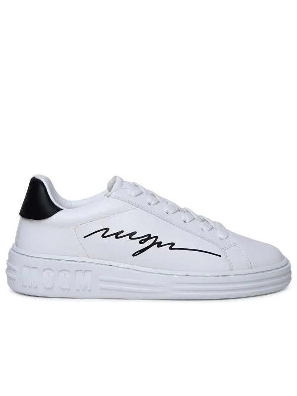 Msgm White Leather Sneakers