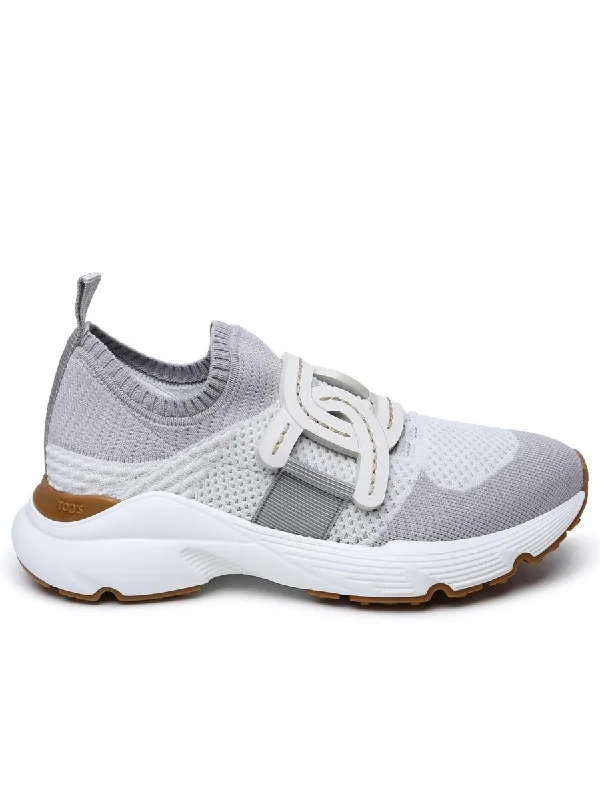 Tod'S White And Gray Tech Fabric Sneakers