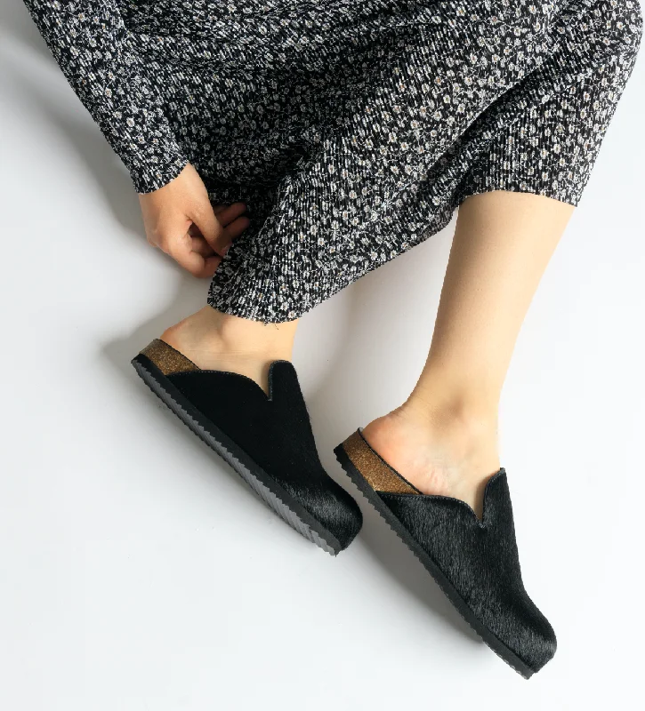 Kibo Black Pony Hair Mules