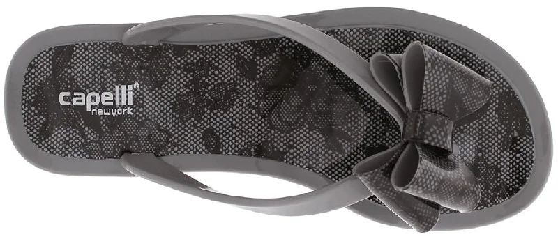 Ladies Grey Floral Pom Opaque Jelly Flip Flops