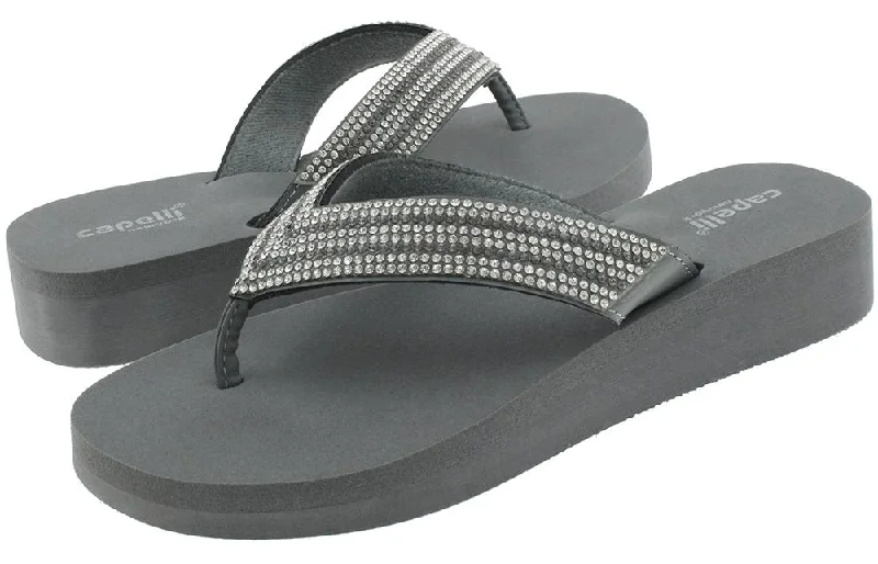 Ladies Grey Gem Trimmed Wedge Flip Flop