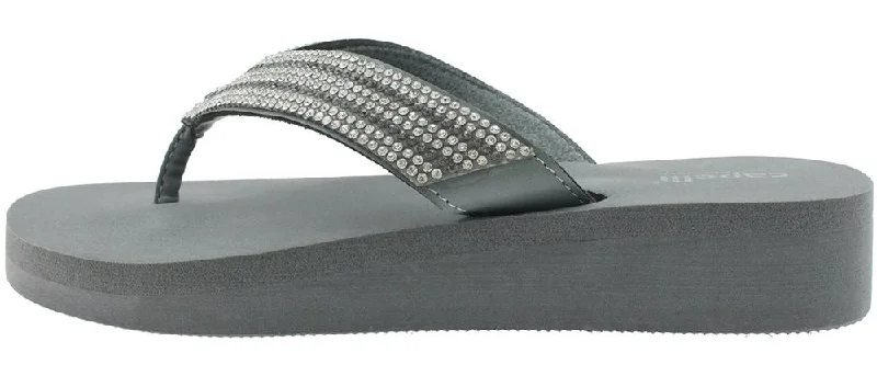 Ladies Grey Gem Trimmed Wedge Flip Flop