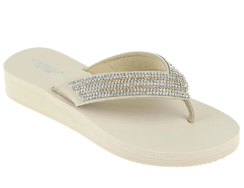 Ladies Natural Gem Trimmed Wedge Flip Flop