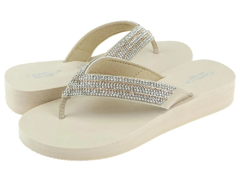 Ladies Natural Gem Trimmed Wedge Flip Flop