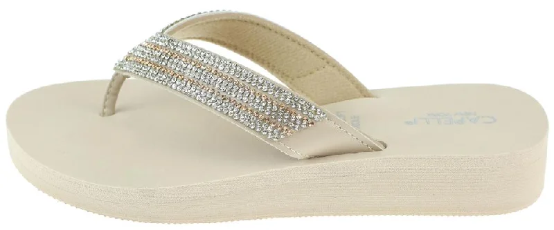 Ladies Natural Gem Trimmed Wedge Flip Flop