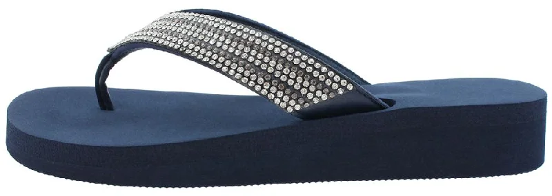 Ladies Navy Gem Trimmed Wedge Flip Flop