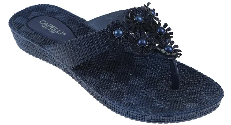 Ladies Navy Woven Textured  Flip Flop