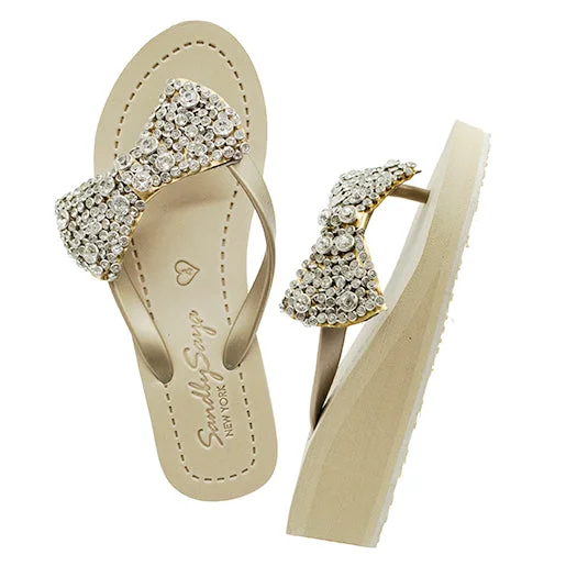 Madison -  Crystal Stones Bow Mid Wedge Flip Flops