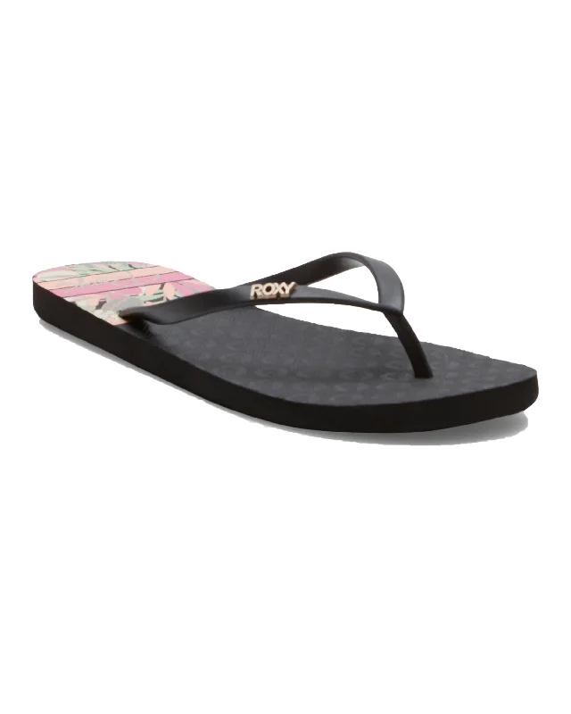 Viva Printed Flip Flops in Black, Pink & Soft Lime