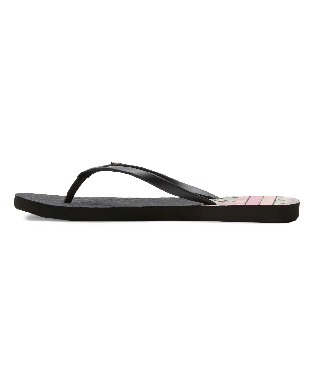 Viva Printed Flip Flops in Black, Pink & Soft Lime