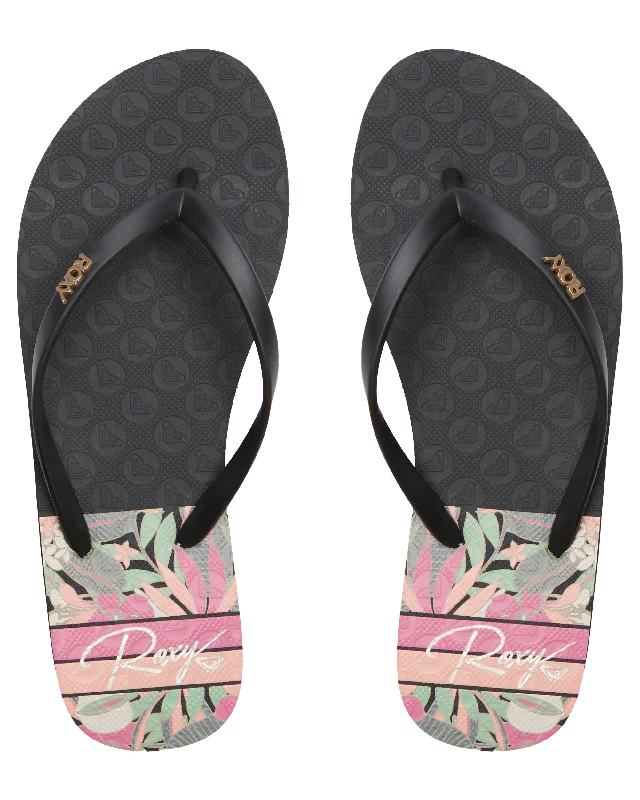 Viva Printed Flip Flops in Black, Pink & Soft Lime