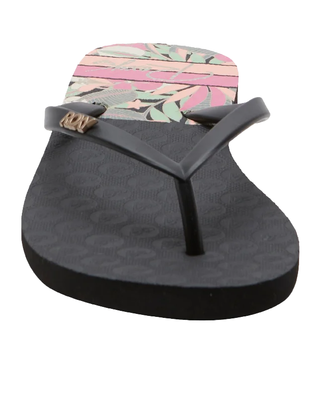 Viva Printed Flip Flops in Black, Pink & Soft Lime