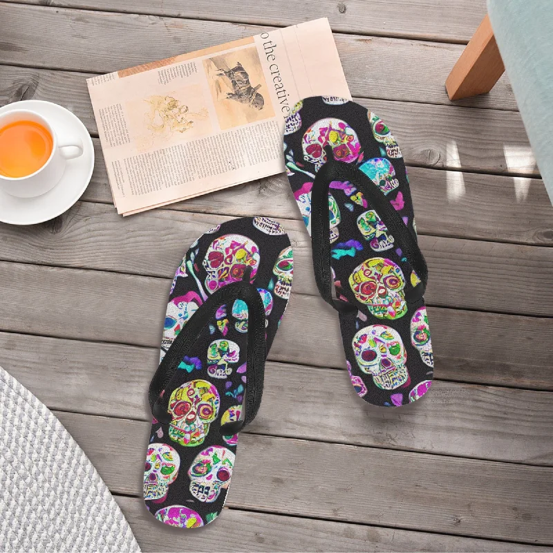 Women's Colorful Sugar Skull Flip Flops