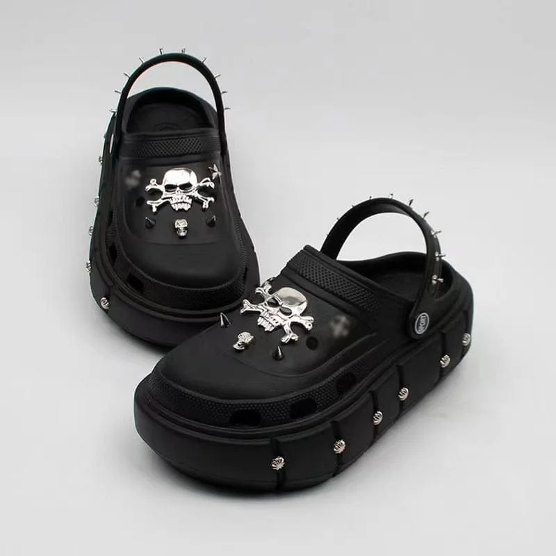 Women's Platform Punk Skull Charms Wedge Soft EVA Casual Sandals