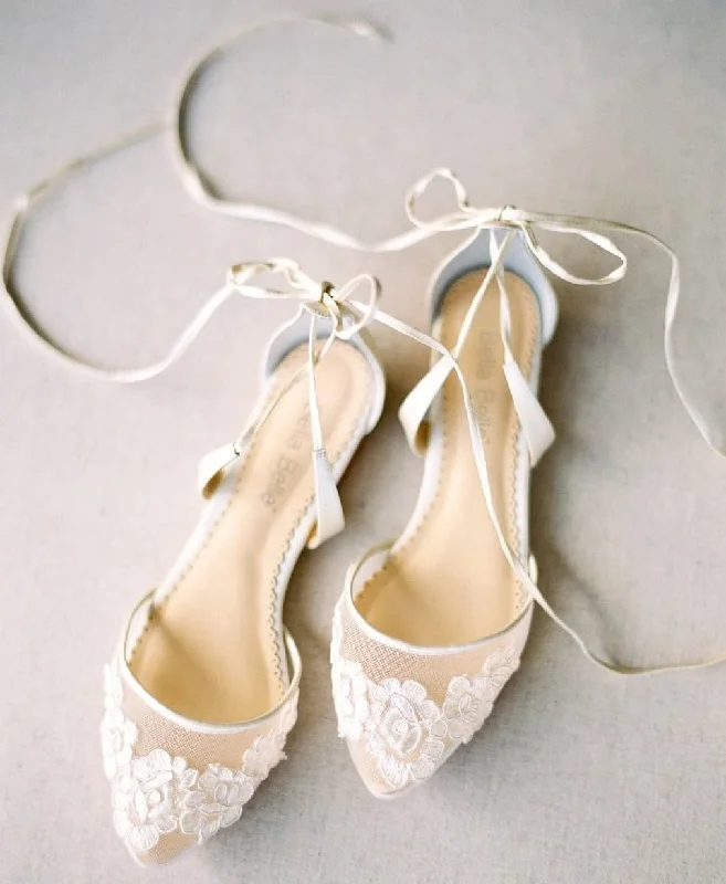 Alicia Ballerina Lace Wedding Heels in Ivory