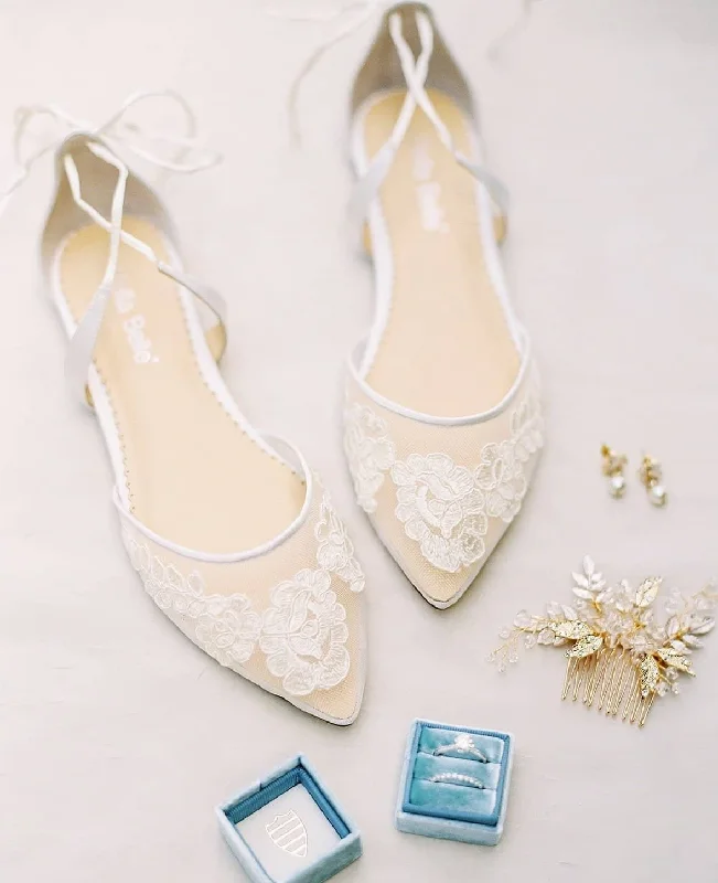 Alicia Ballerina Lace Wedding Heels in Ivory