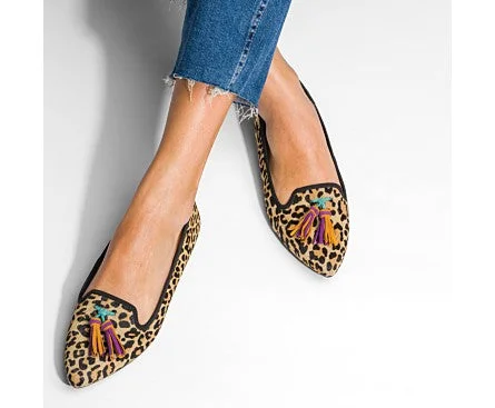 Sadie tassel slip-on flats in leopard