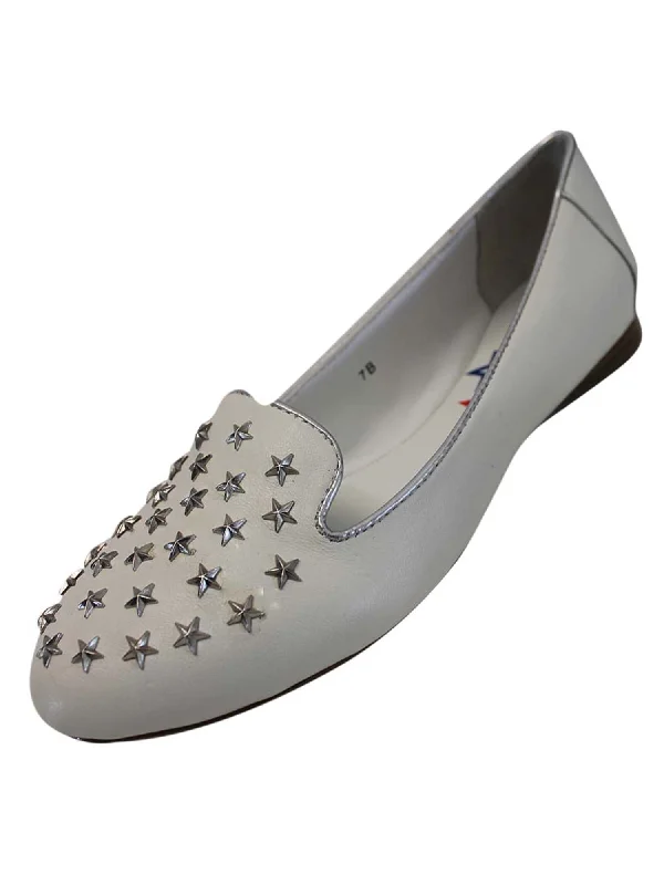 Genuine Leather Loafers With Silver Star Studs