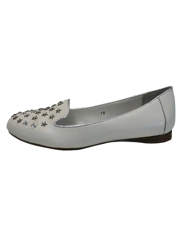 Genuine Leather Loafers With Silver Star Studs