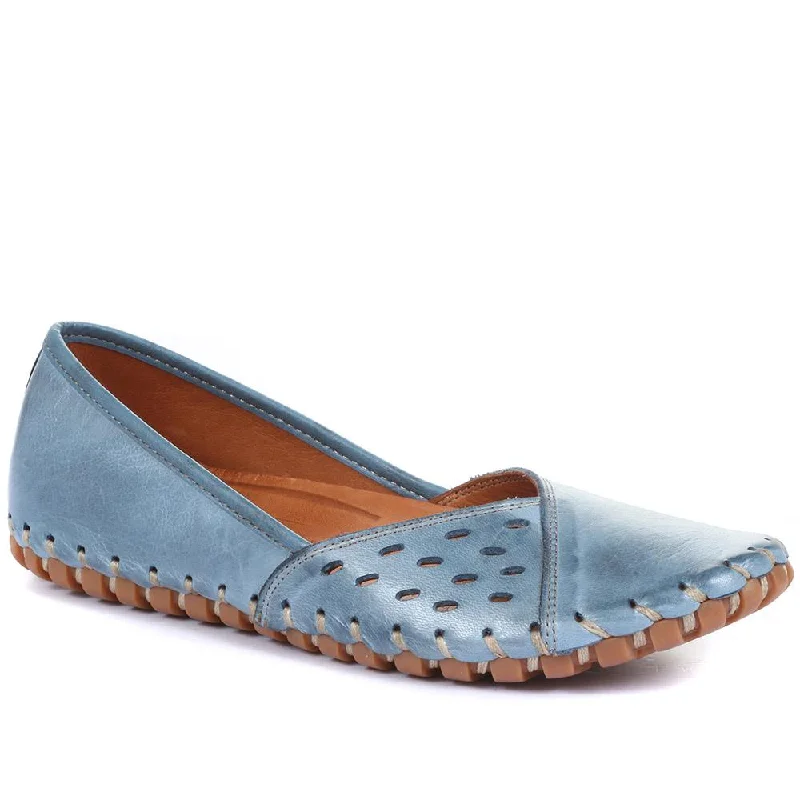 Ladies Flat Leather Slip On Shoes - KARY2308 / 308 113 / 308 113