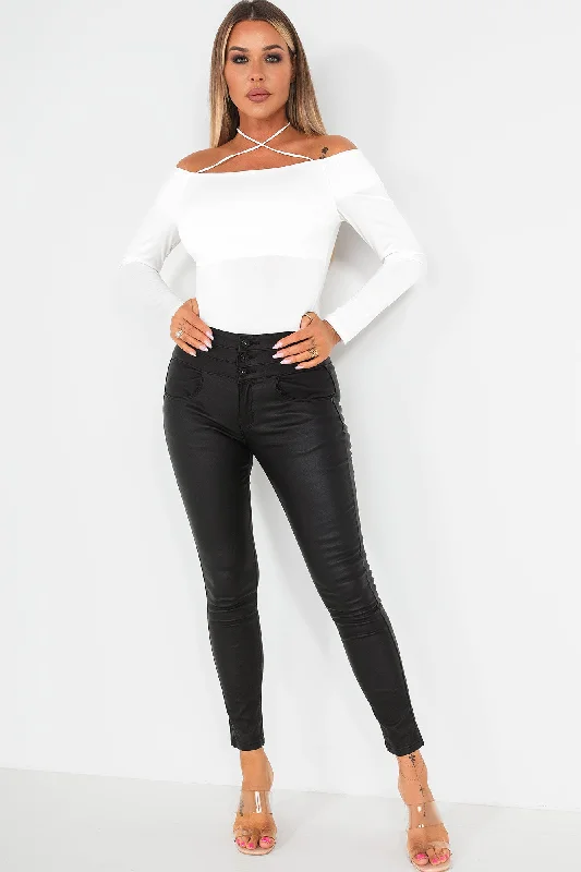 Orlaith Black High Waist Wax Jeans