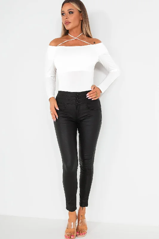 Orlaith Black High Waist Wax Jeans