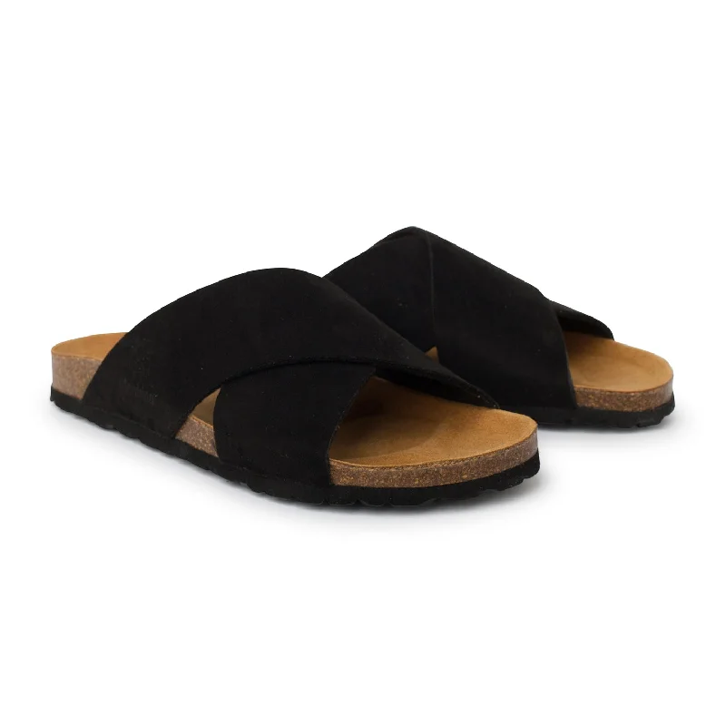 Alacant Vegan Suede Leather Slide Cork Sandal - Black