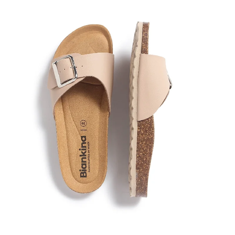 Cordoba Vegan Leather Slide Cork Sandal - Sand Brown