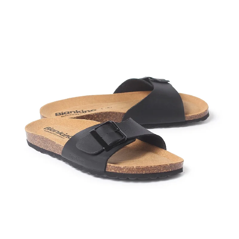 Cordoba Vegan Leather Slide Cork Sandal - Black