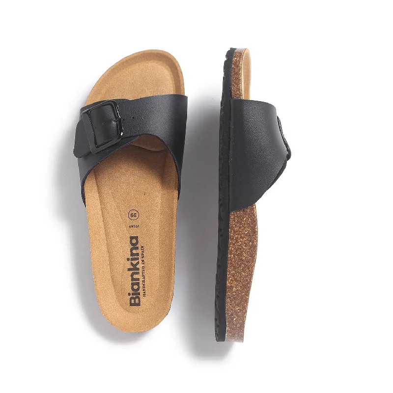 Cordoba Vegan Leather Slide Cork Sandal - Black