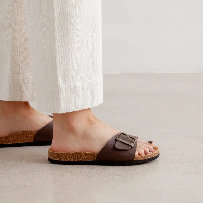 Cordoba Vegan Leather Slide Cork Sandal - Brown