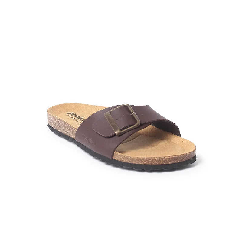 Cordoba Vegan Leather Slide Cork Sandal - Brown