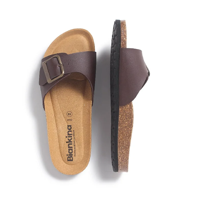 Cordoba Vegan Leather Slide Cork Sandal - Brown