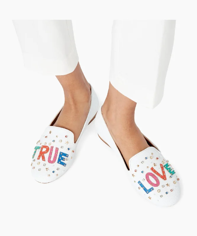 Dune Glitza - White True Love Slipper Cut Loafer Shoes