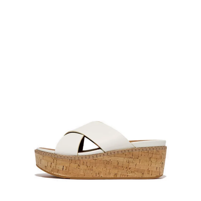 ELOISE LEATHER/CORK WEDGE CROSS SLIDES