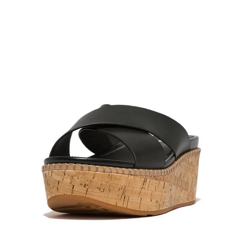 ELOISE LEATHER/CORK WEDGE CROSS SLIDES