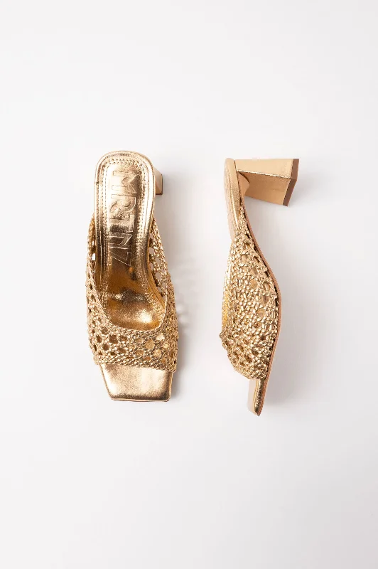 ERNESTINA - Gold Woven Leather Sandals