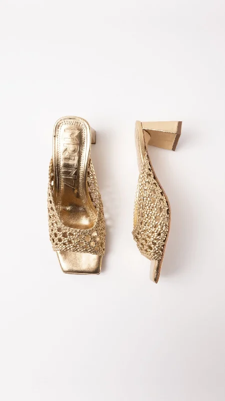 ERNESTINA - Gold Woven Leather Sandals