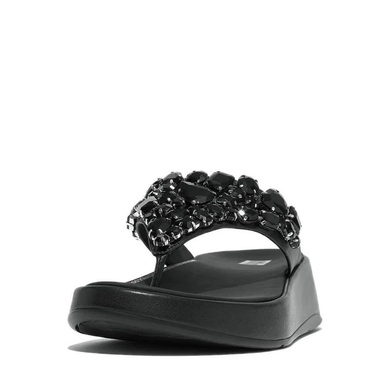 F-MODE JEWEL-DELUXE LEATHER FLATFORM TOE-THONGS