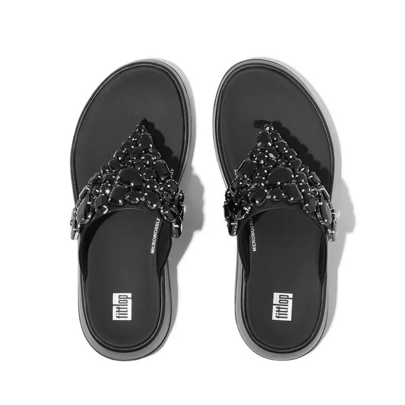 F-MODE JEWEL-DELUXE LEATHER FLATFORM TOE-THONGS