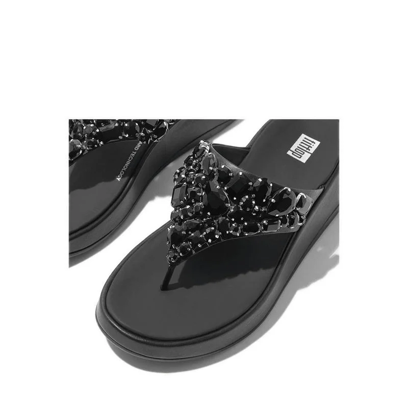 F-MODE JEWEL-DELUXE LEATHER FLATFORM TOE-THONGS