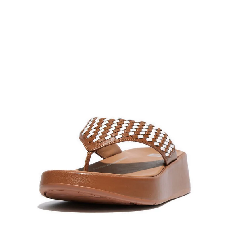 F-MODE WOVEN-LEATHER FLATFORM TOE-POST SANDALS