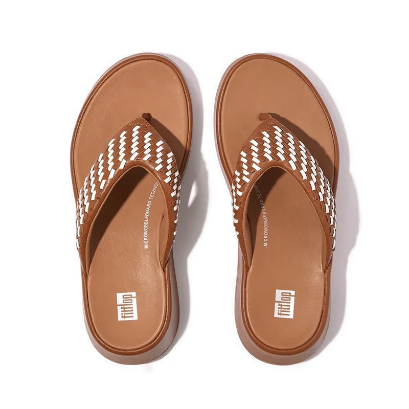 F-MODE WOVEN-LEATHER FLATFORM TOE-POST SANDALS