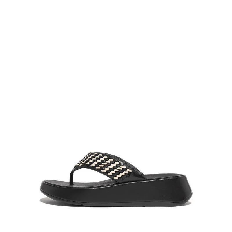 F-MODE WOVEN-LEATHER FLATFORM TOE-POST SANDALS