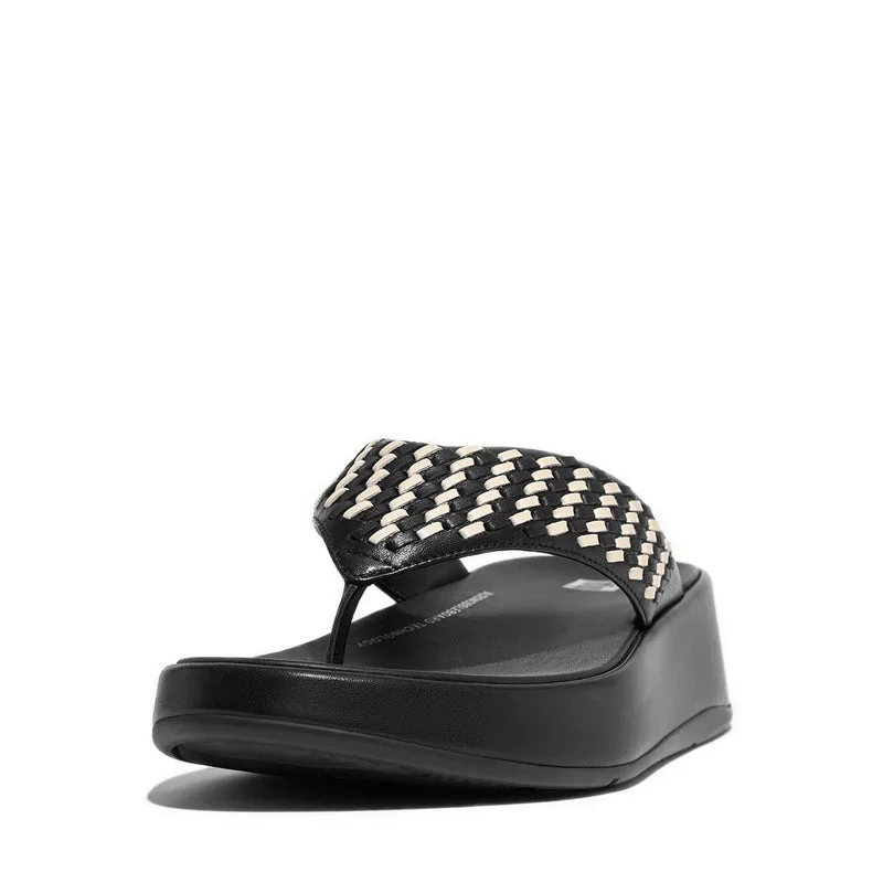 F-MODE WOVEN-LEATHER FLATFORM TOE-POST SANDALS