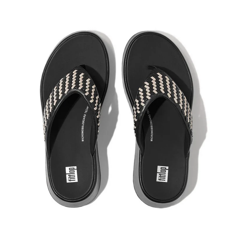 F-MODE WOVEN-LEATHER FLATFORM TOE-POST SANDALS