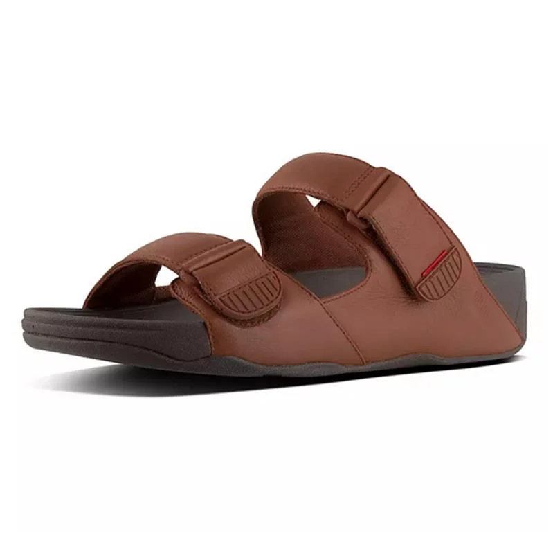 FitFlop Gogh Moc Mens Adjustable Leather Slide - Dark Tan