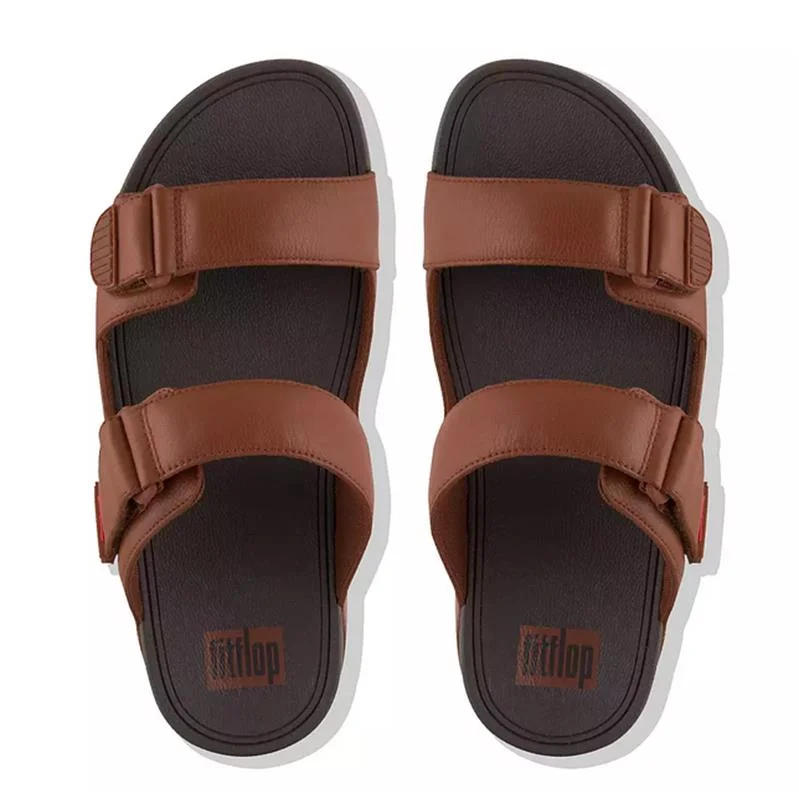 FitFlop Gogh Moc Mens Adjustable Leather Slide - Dark Tan