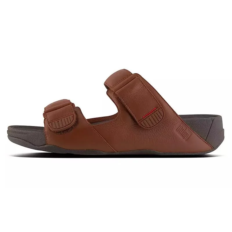 FitFlop Gogh Moc Mens Adjustable Leather Slide - Dark Tan